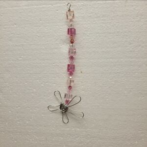 Silver and Pink Beaded Flower Suncatcher
